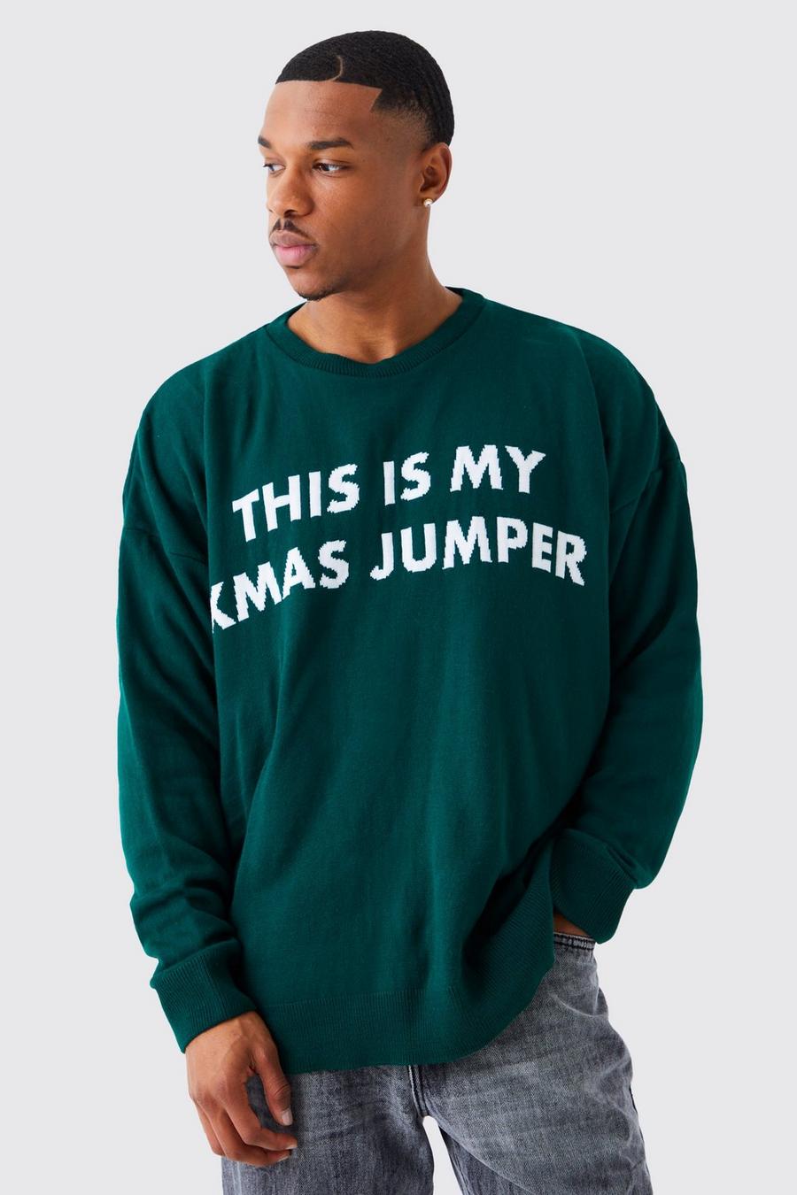 Pull oversize à slogan This Is My Xmas Jumper, Green image number 1