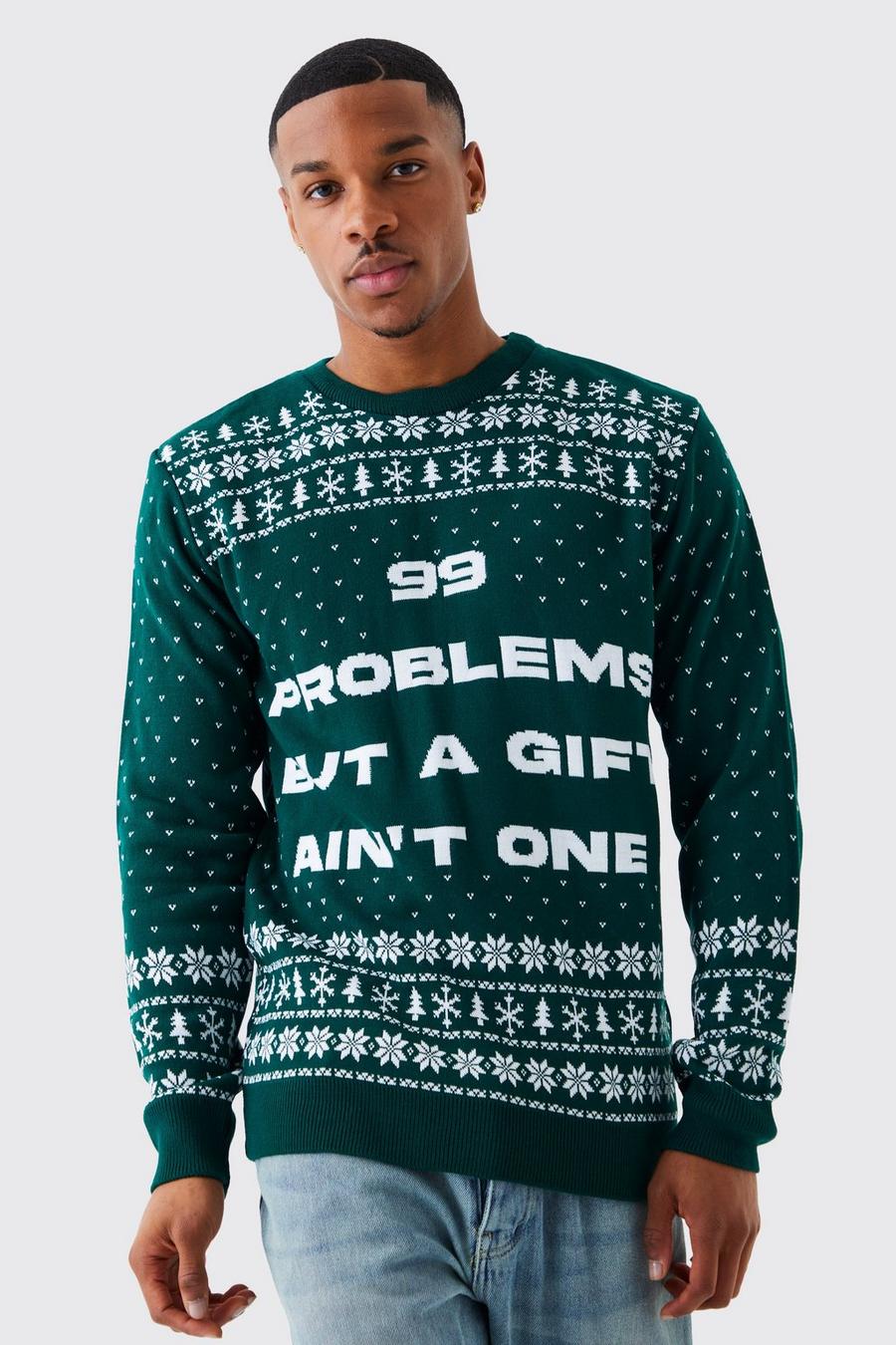 Weihnachtspullover mit 99 Problems Print, Green grün