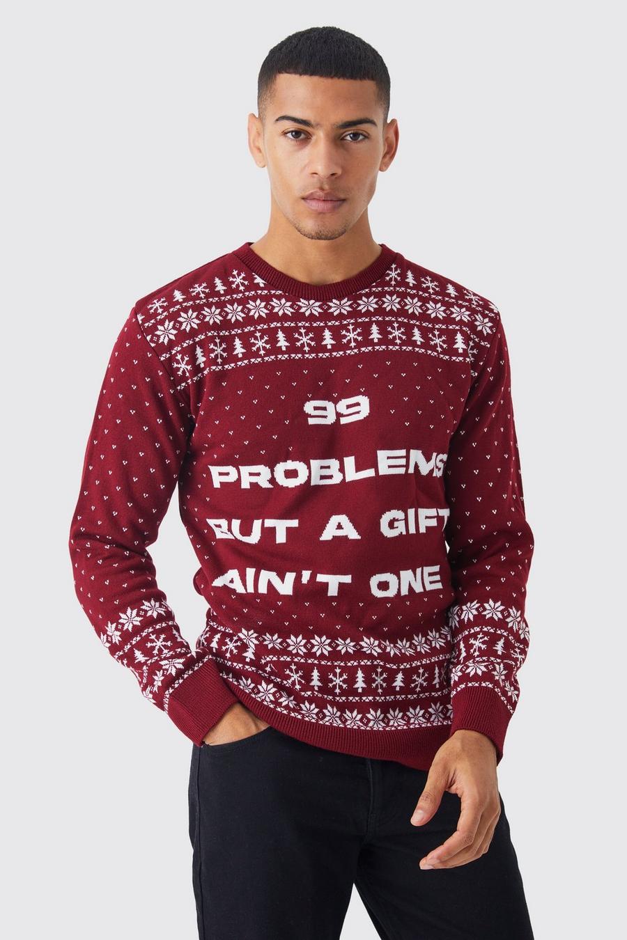 Weihnachtspullover mit 99 Problems Print, Burgundy