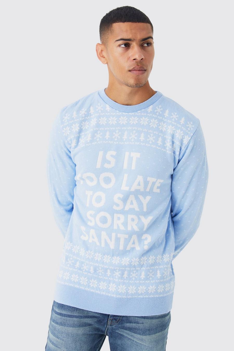 Pale blue Sorry Santa Christmas Sweater image number 1