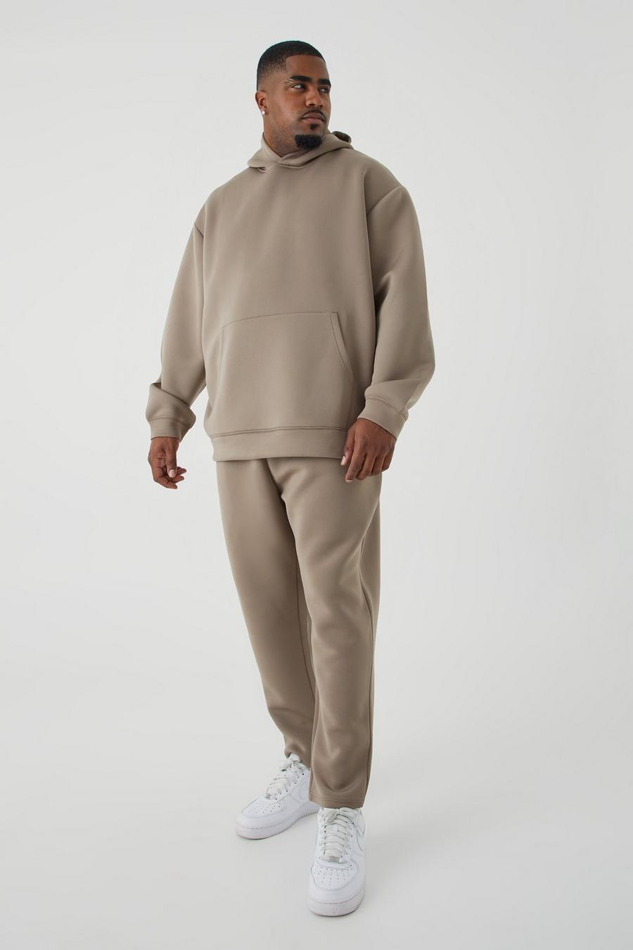 Taupe beige Plus Oversized Bonded Scuba Hooded Tracksuit