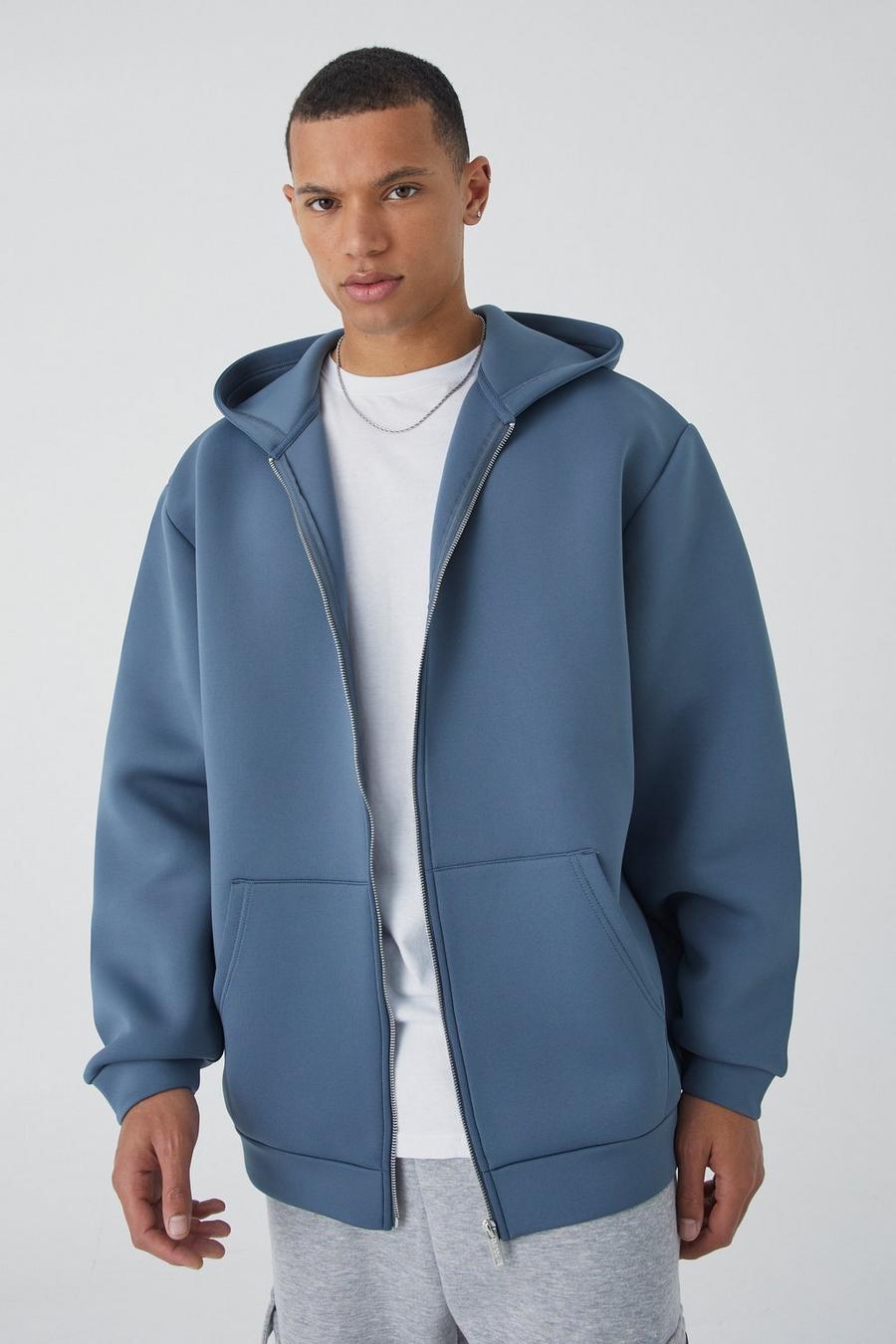Slate blue Tall Oversized Zip Through Bonded Scuba Hoodie image number 1