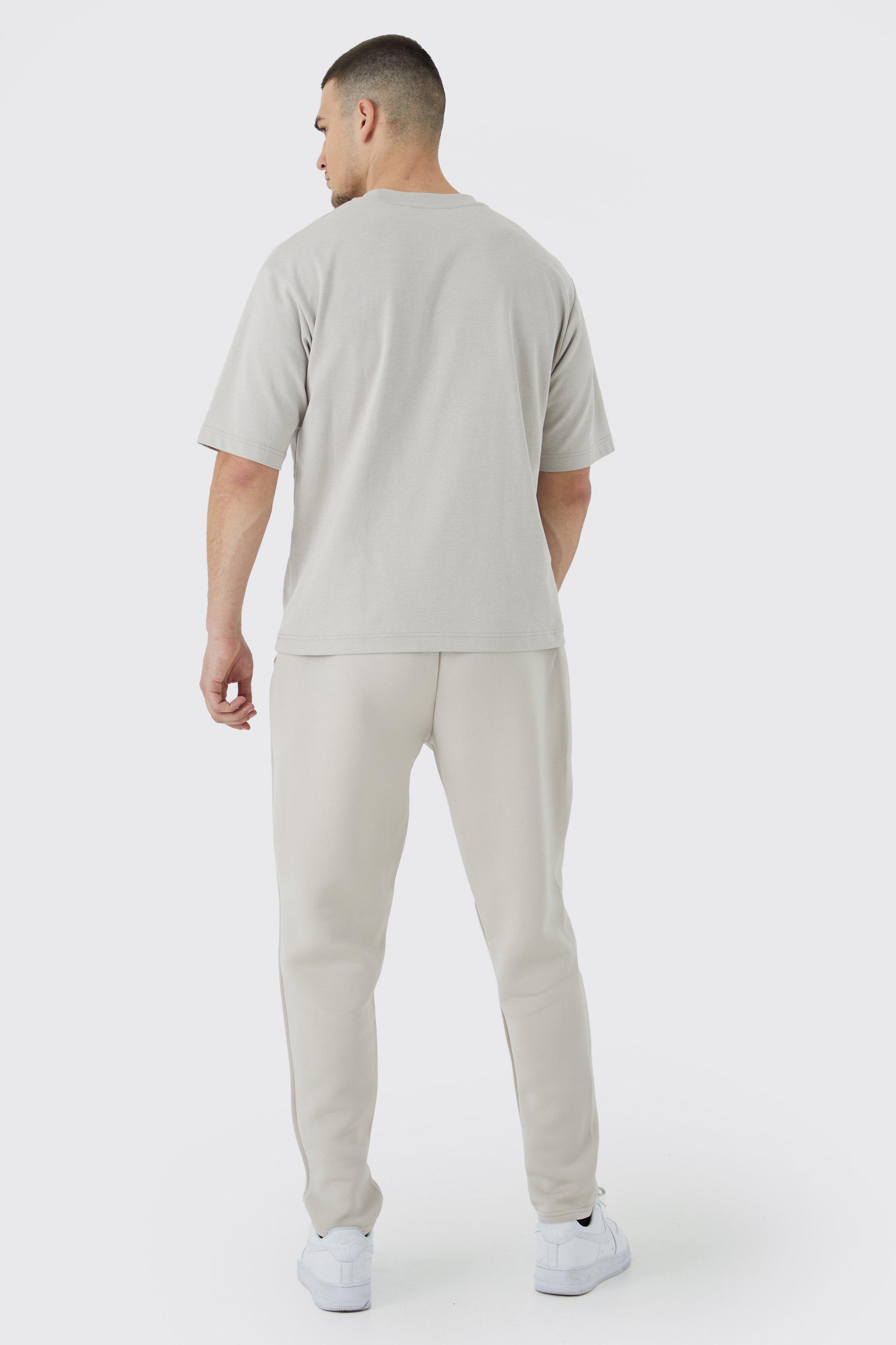 BoohooMAN Tall Slim Tapered Cropped Bonded Scuba Jogger in White for Men