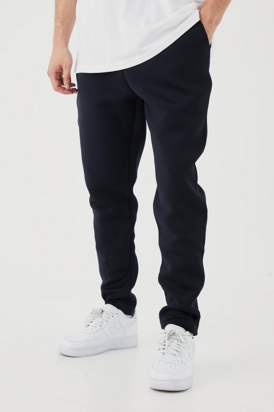 Black Tall Slim Tapered Cropped Bonded Scuba Sweatpant