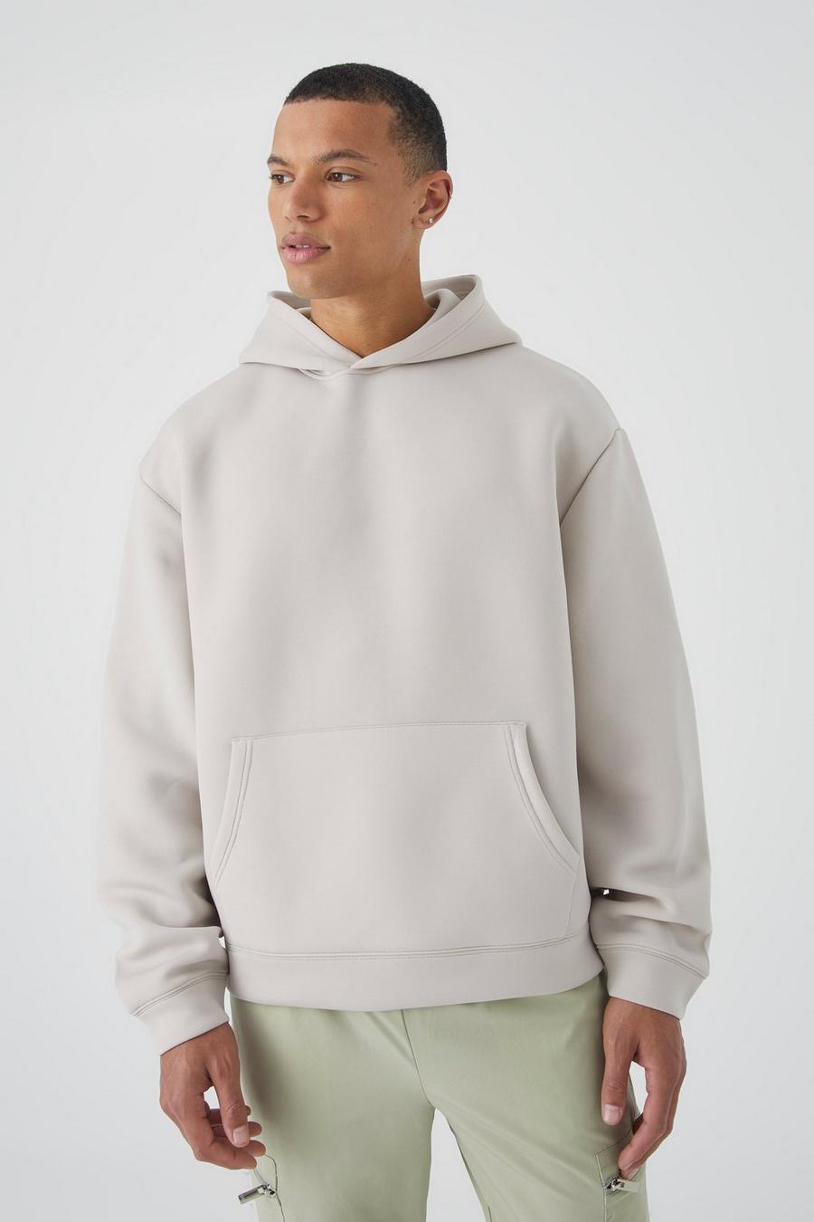 Stone Tall Oversized Boxy Bonded Scuba Hoodie image number 1