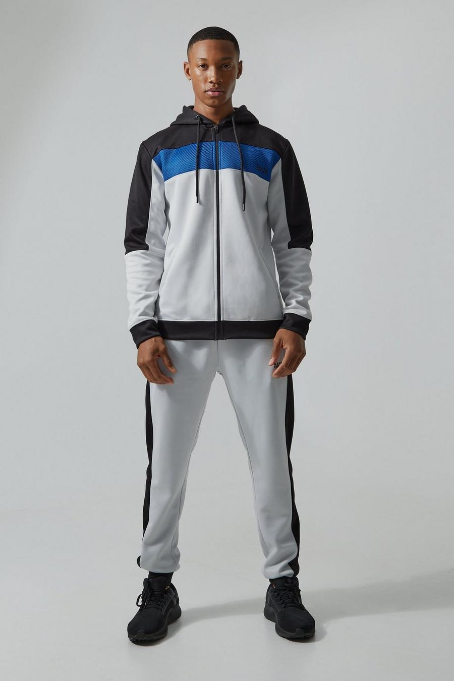 Teal Active Mesh Panel Zip Through Tracksuit image number 1