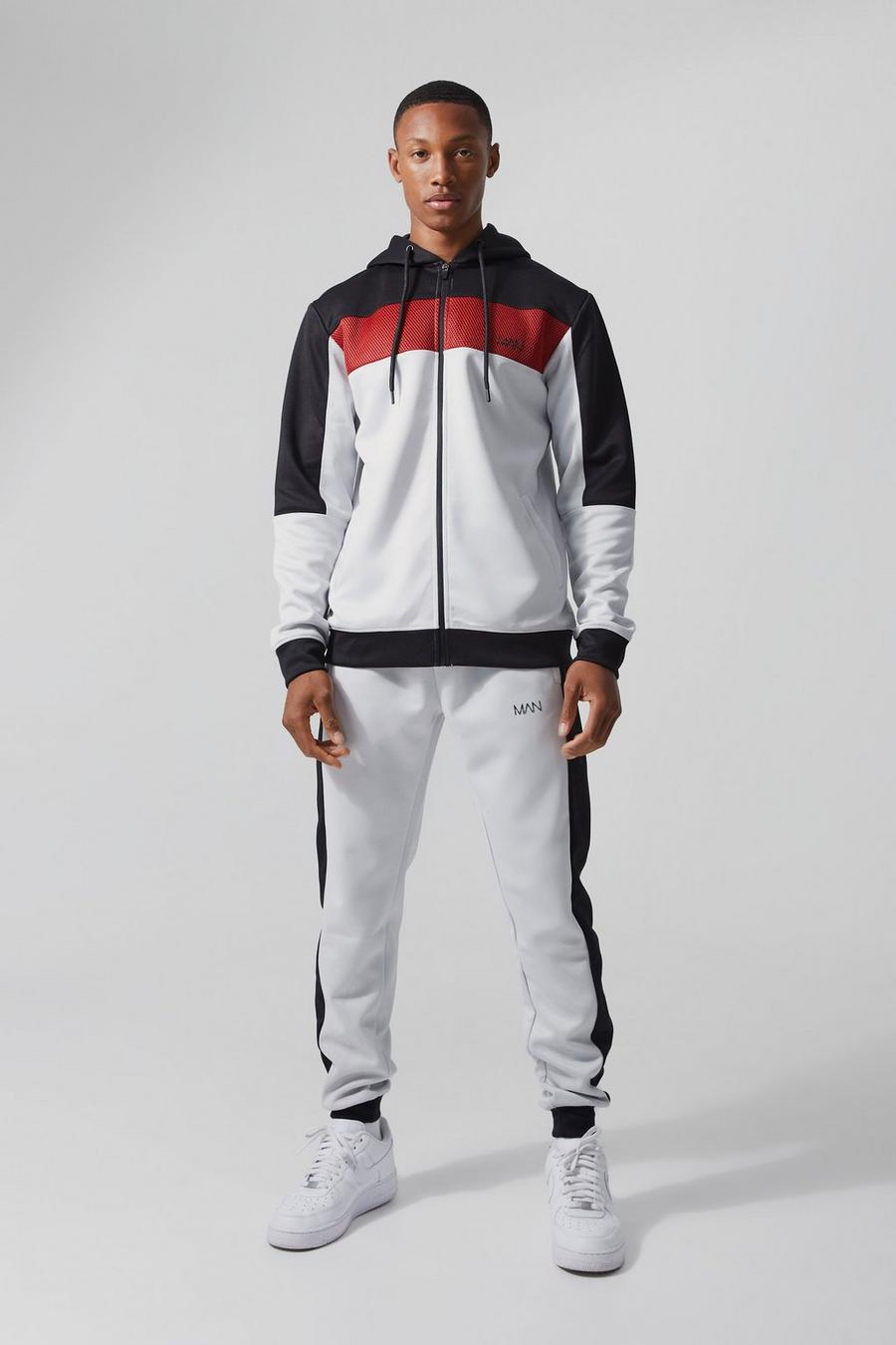 Red Active Mesh Panel Zip Through Tracksuit image number 1