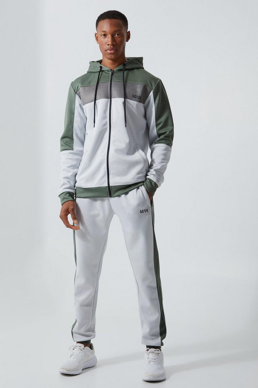 Charcoal Active Mesh Panel Zip Through Tracksuit image number 1