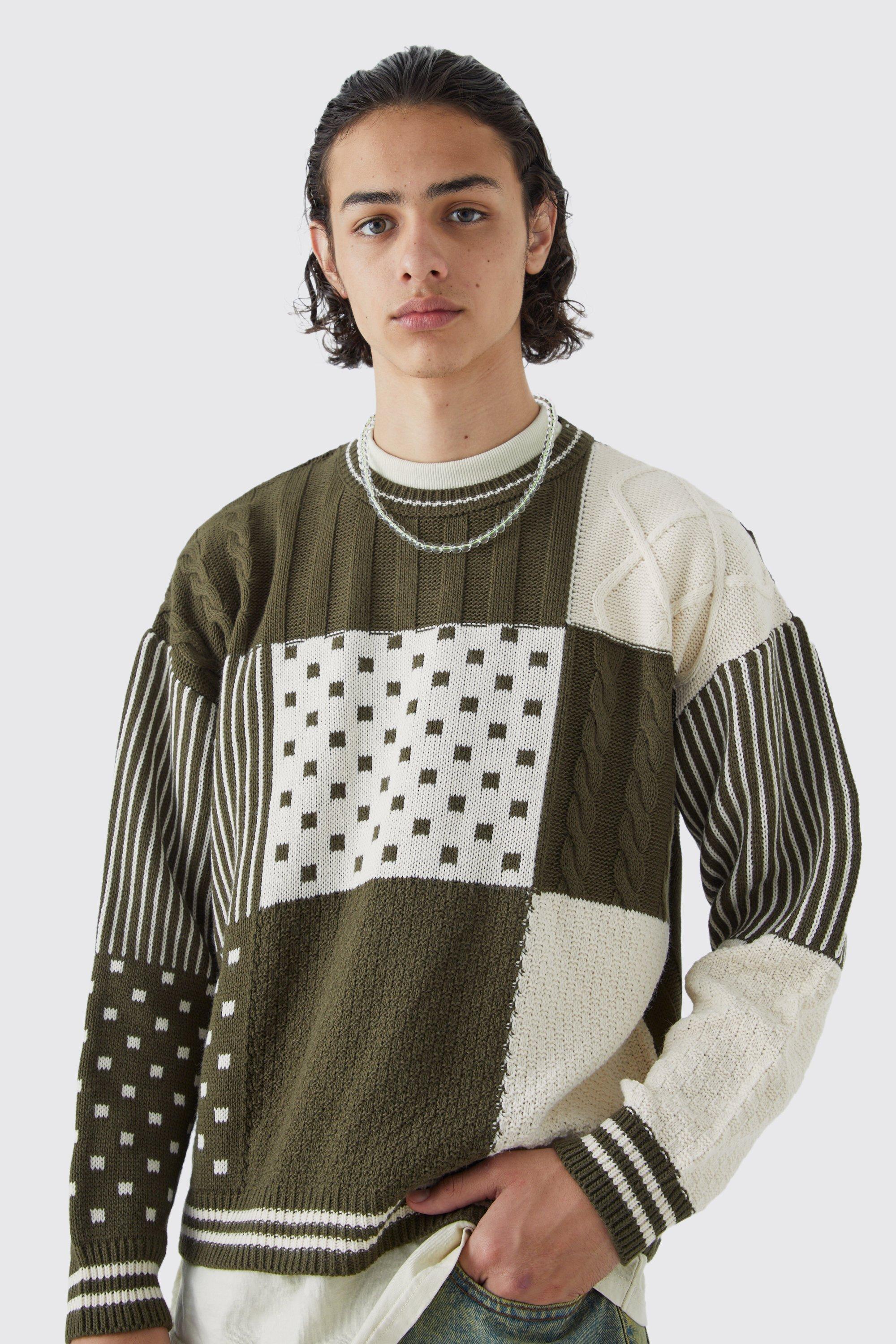 Oversized Boxy Cable Checkerboard Jumper boohoo NZ