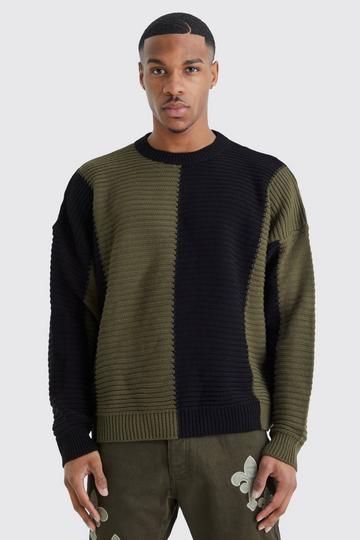 Oversized Pleated Colour Block Jumper khaki