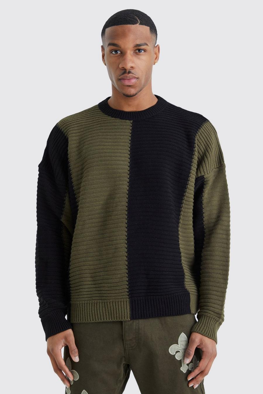 Oversize Colorblock Pullover, Khaki image number 1