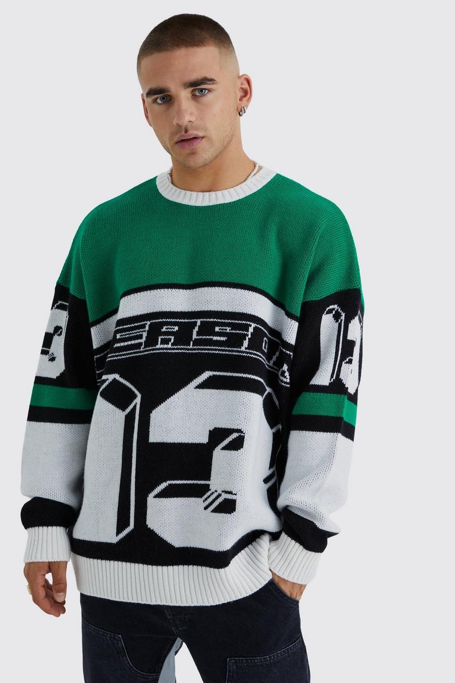 Green Oversized Moto Knitted Jumper image number 1