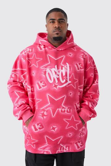 Pink Plus Oversized All Over Graffiti Ear Hoodie