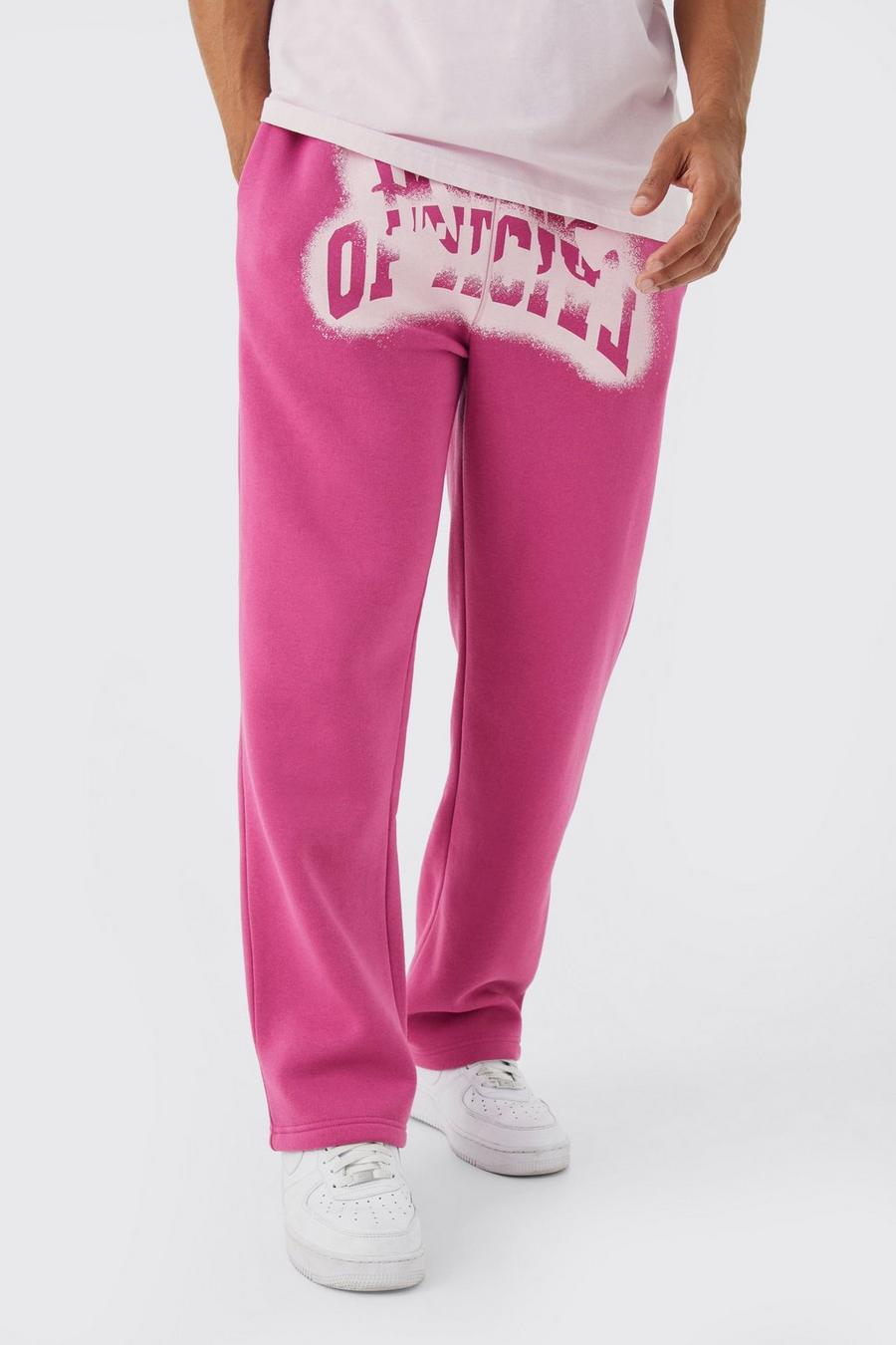 Bright pink Relaxed Fit All Over Graffiti Jogger image number 1