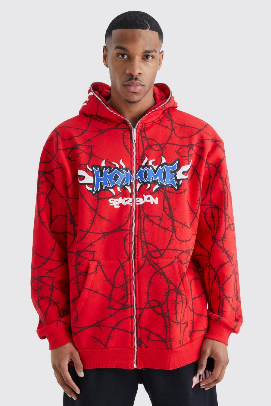 Oversized All Over Print Horn Hoodie | boohoo USA Oversized All Over Print Horn Hoodie | boohoo USA