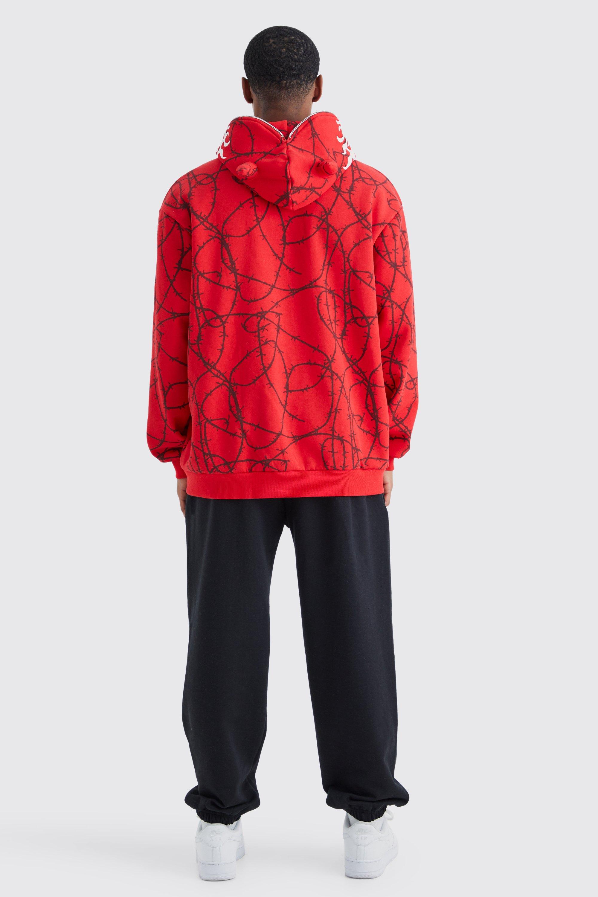 Oversized All Over Print Horn Hoodie boohoo DK