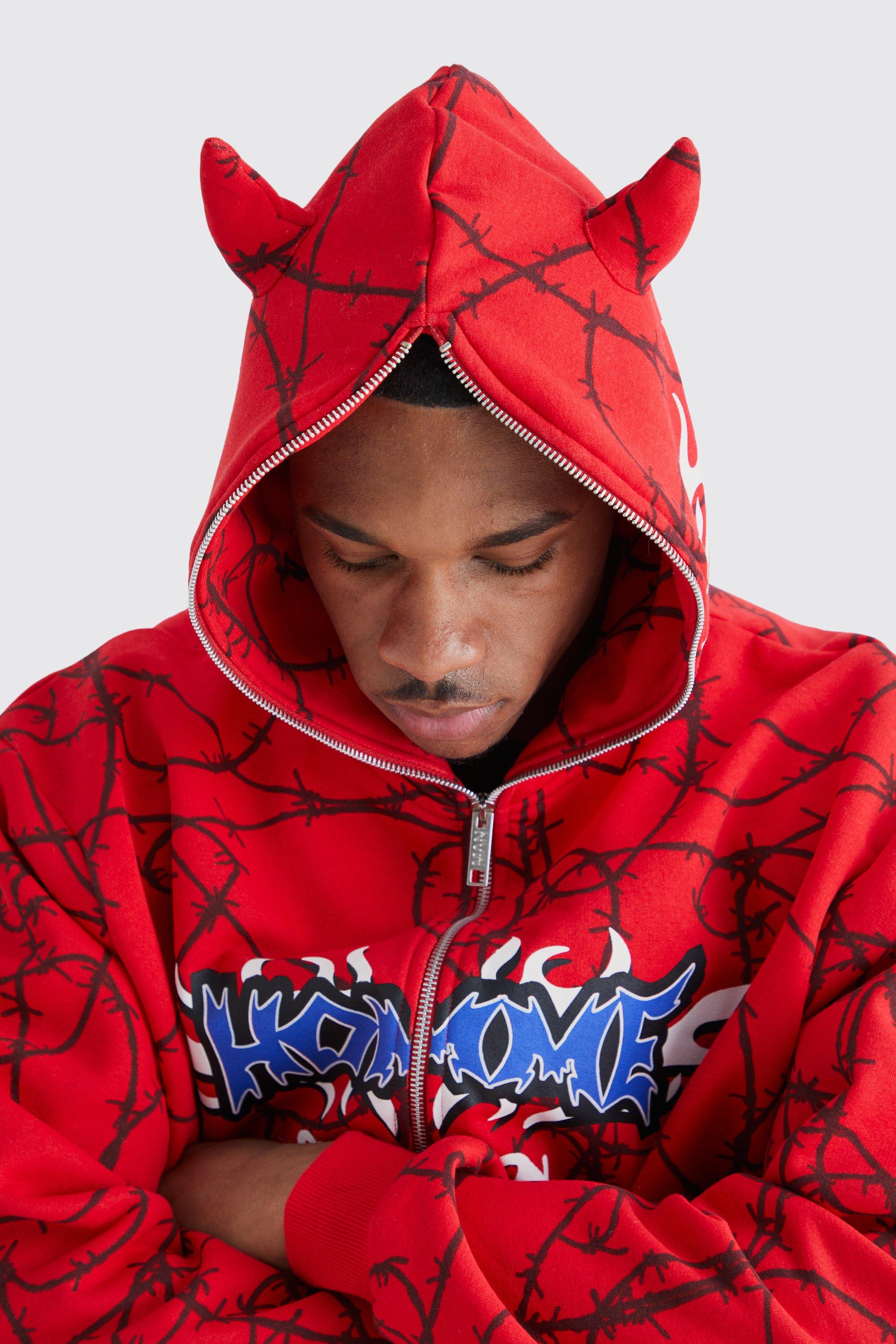 Red hoodie with horns on sale