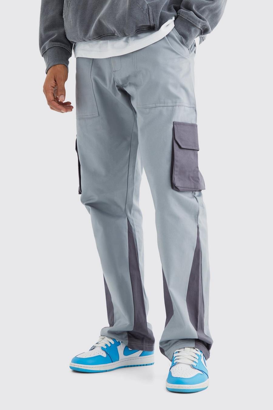 Pantalón cargo ajustado con colores en bloque y etiqueta de tela, Stone image number 1