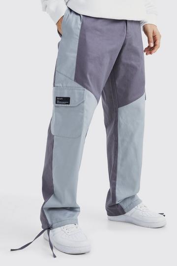 Charcoal Grey Slim Fit Colour Block Cargo Trouser With Woven Tab