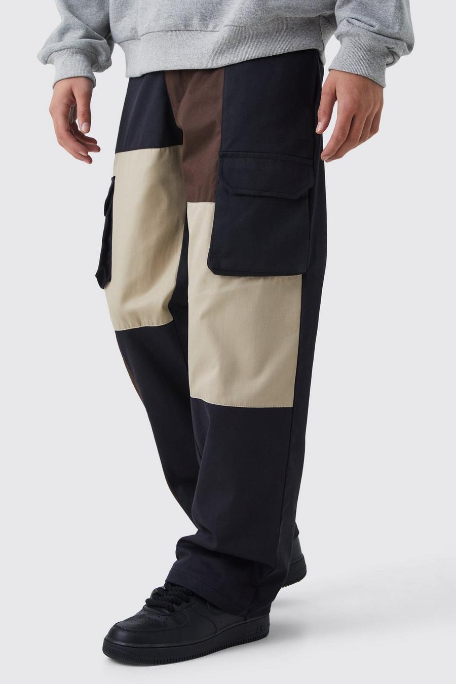 Pantalon cargo ample color block, Chocolate image number 1