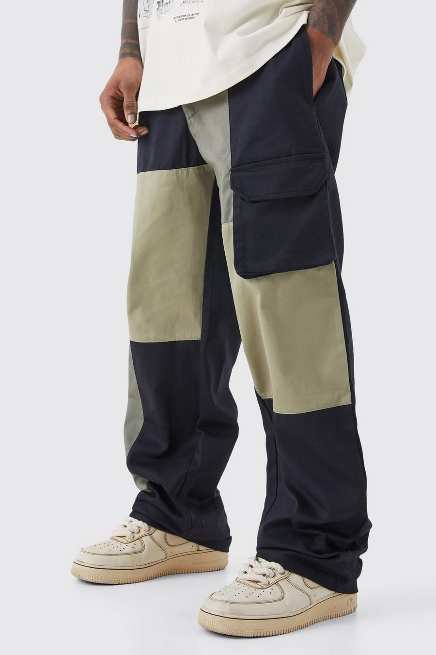 Pantalon cargo ample color block, Khaki image number 1
