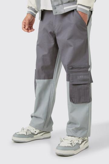 Charcoal Grey Relaxed Fit Colour Block Official Branded Cargo Trouser