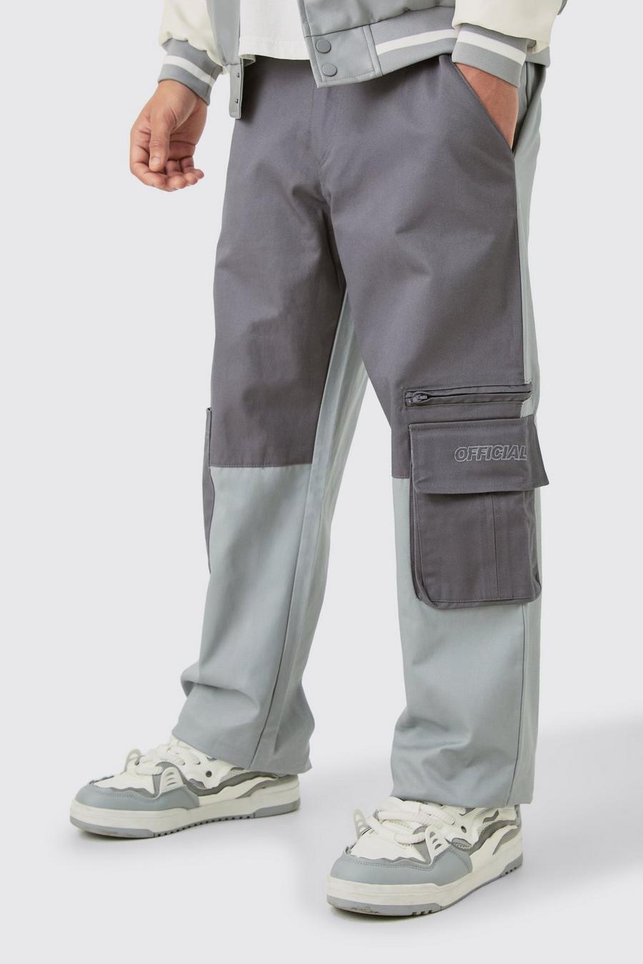 Pantalón holgado cargo con colores en bloque Official, Charcoal