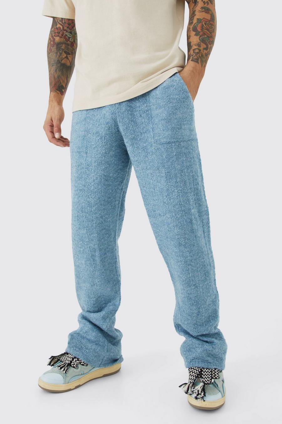 Pantalón deportivo holgado de punto y espiguilla con pernera ancha, Slate blue image number 1