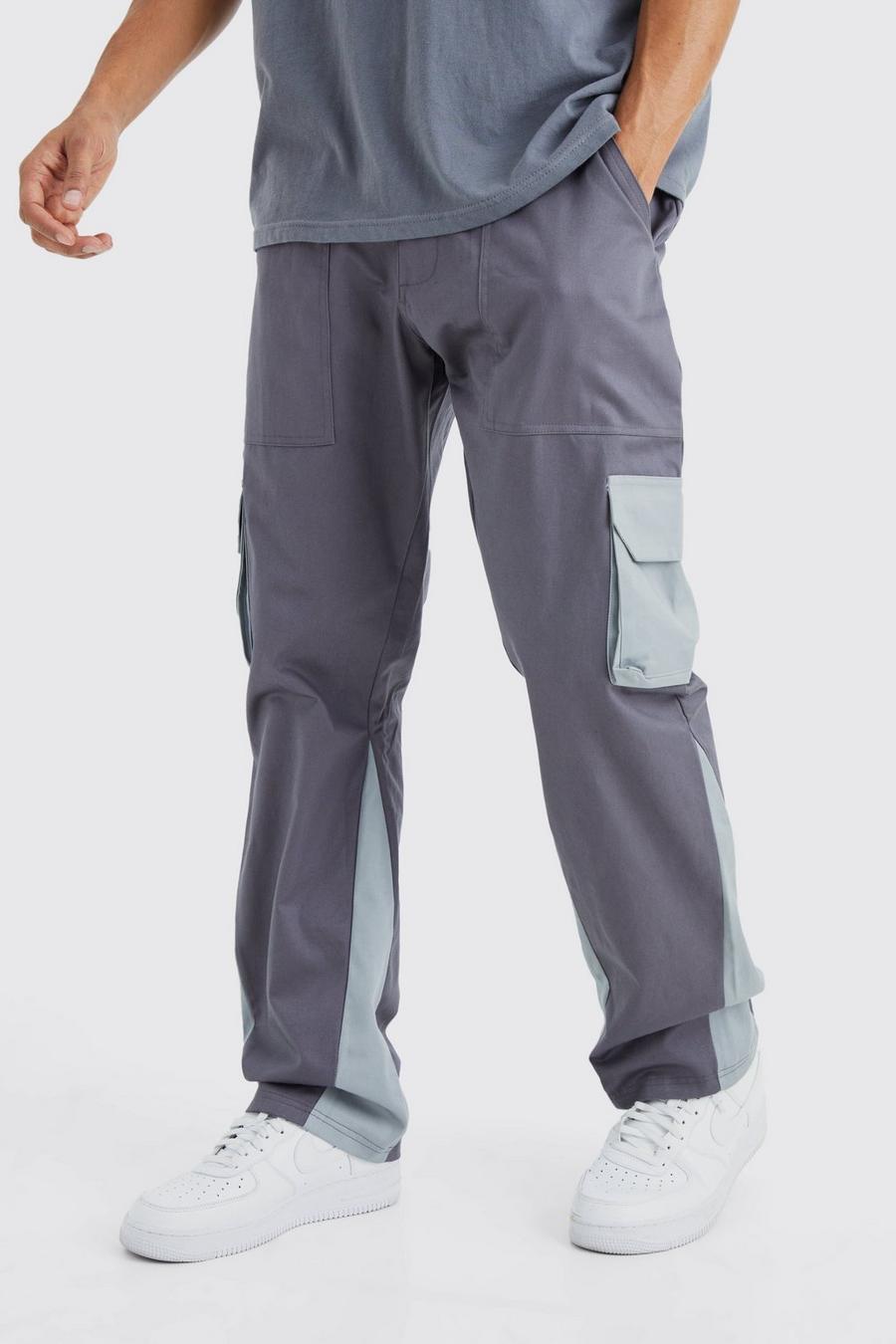 Charcoal Slim Flare Gusset Colour Block Cargo Trouser