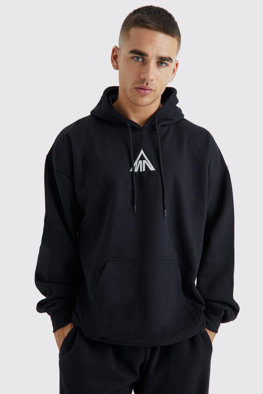 Black MAN Oversize hoodie med brodyr