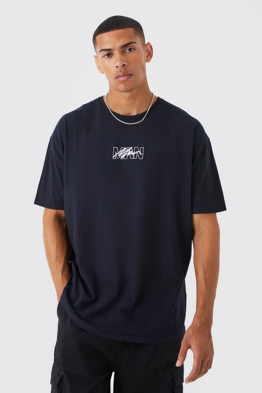 Camiseta oversize con bordado MAN, Black negro