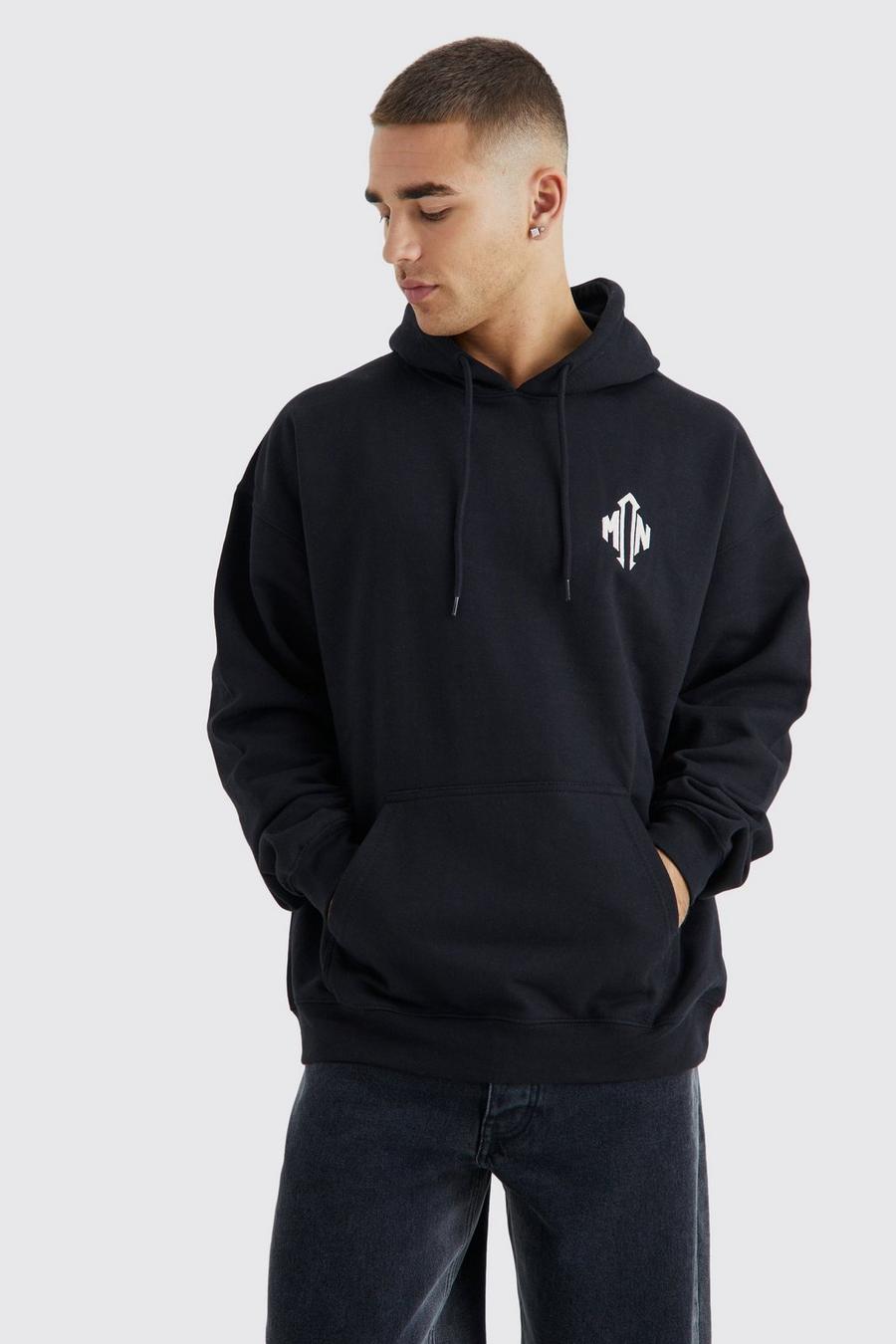 Black Oversized Man Embroidered Hoodie  image number 1