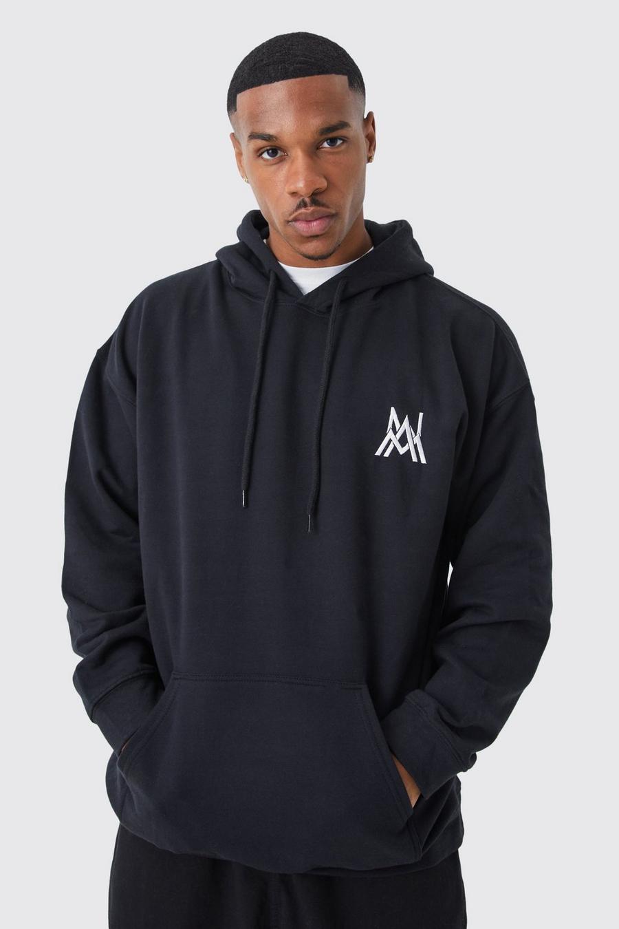 Black Oversized Man Embroidered Hoodie 