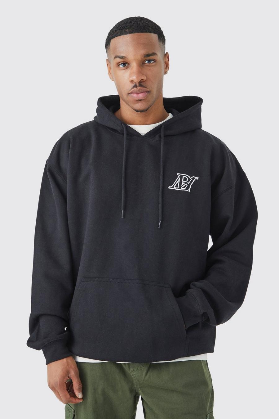 Black Oversized Bm Embroidered Hoodie 