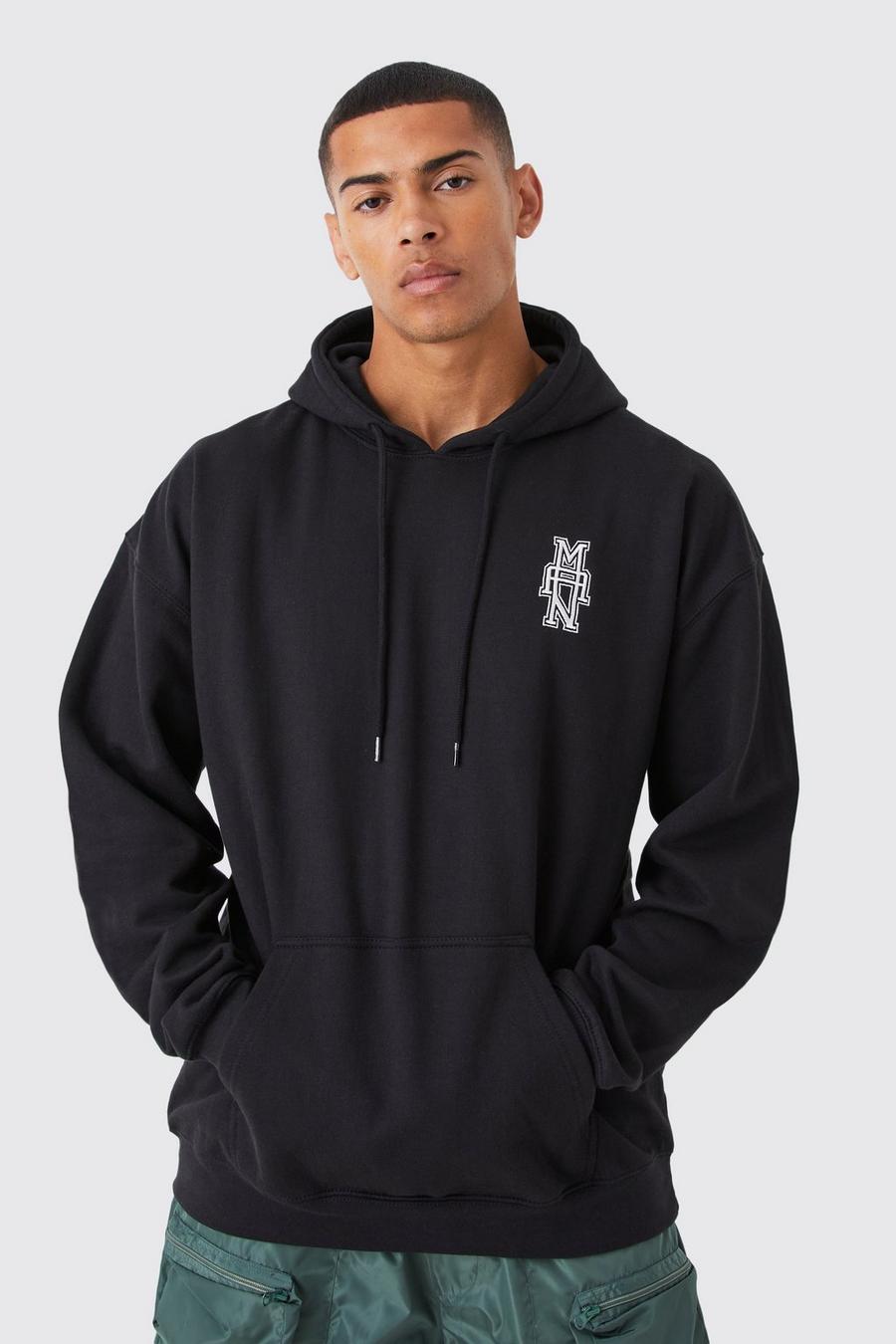 Black svart MAN Oversize hoodie med brodyr