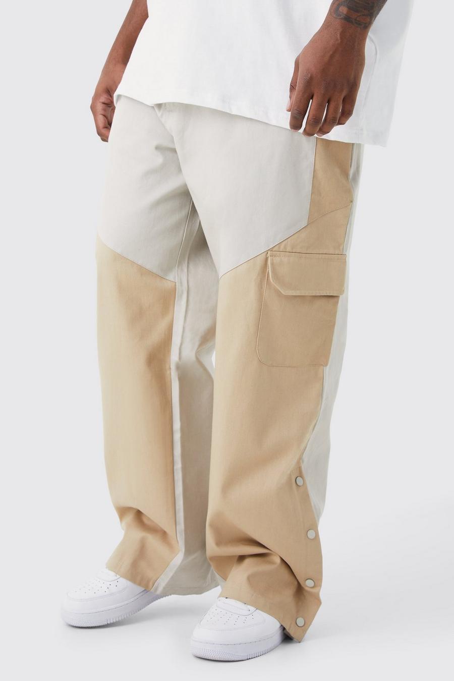 Stone Plus Slim Fit Colour Block Cargo Trouser With Woven Tab image number 1