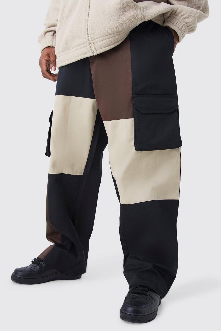 Grande taille - Pantalon cargo ample color block, Chocolate image number 1