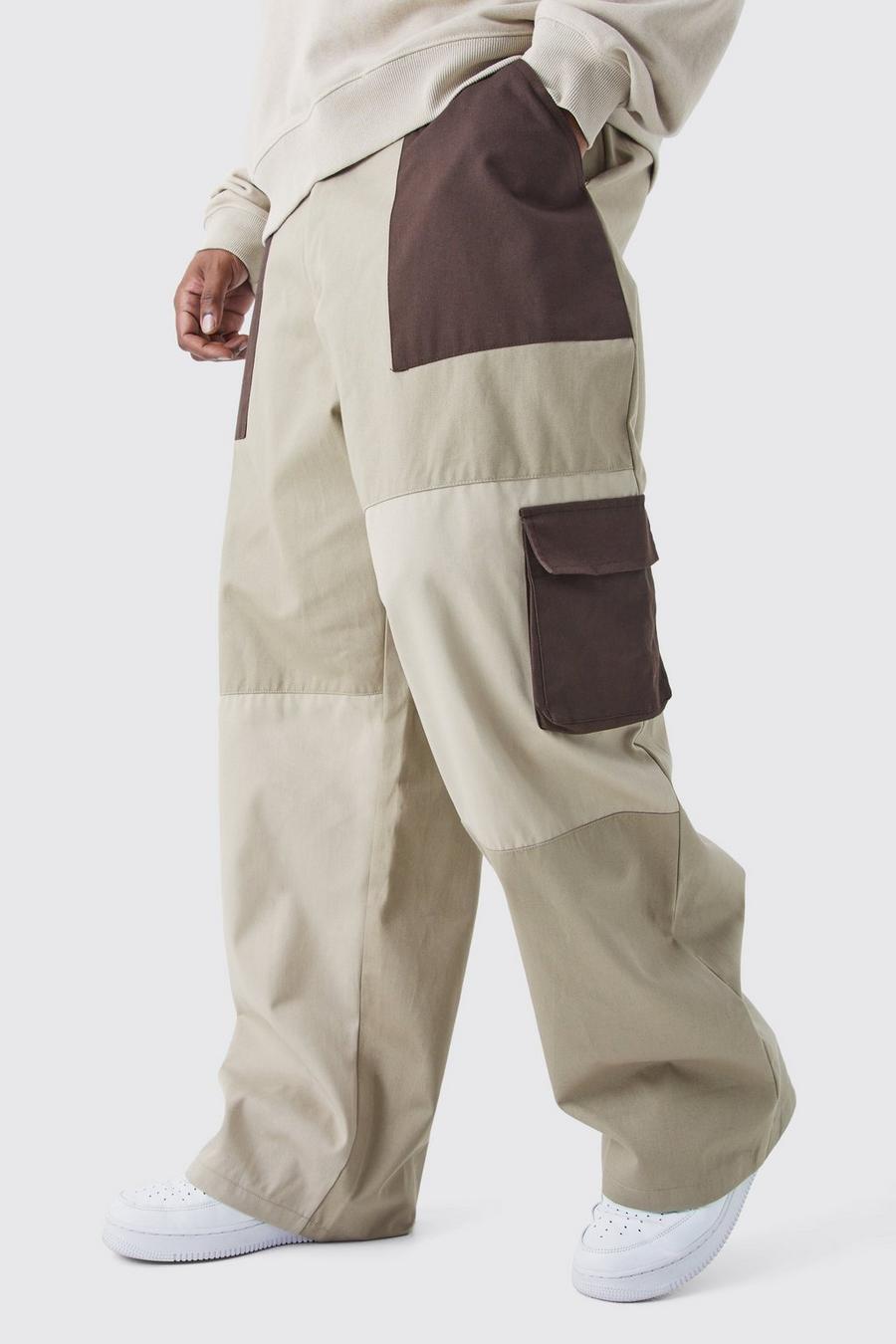 Chocolate brown Plus Relaxed Fit Colour Block Cargo Trouser