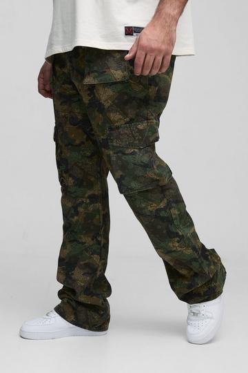 Plus Slim Stacked Flare Multi Cargo Camo Bandana Trouser dark green