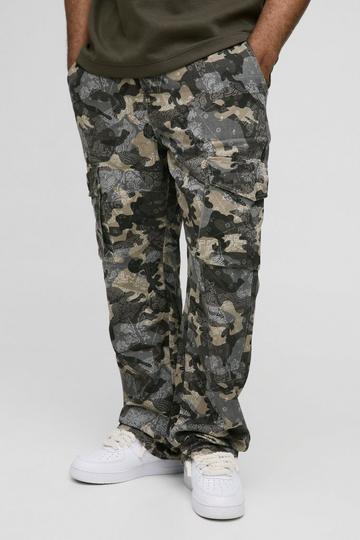 Plus Slim Flare Gusset Camo Bandana Cargo Trouser light grey