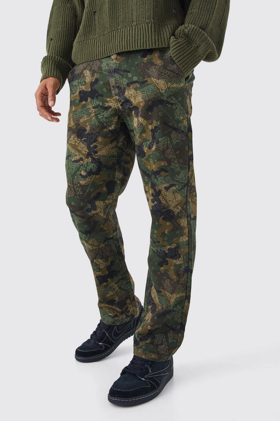 Camouflage Cargo-Hose mit geradem Bein, Dark green image number 1