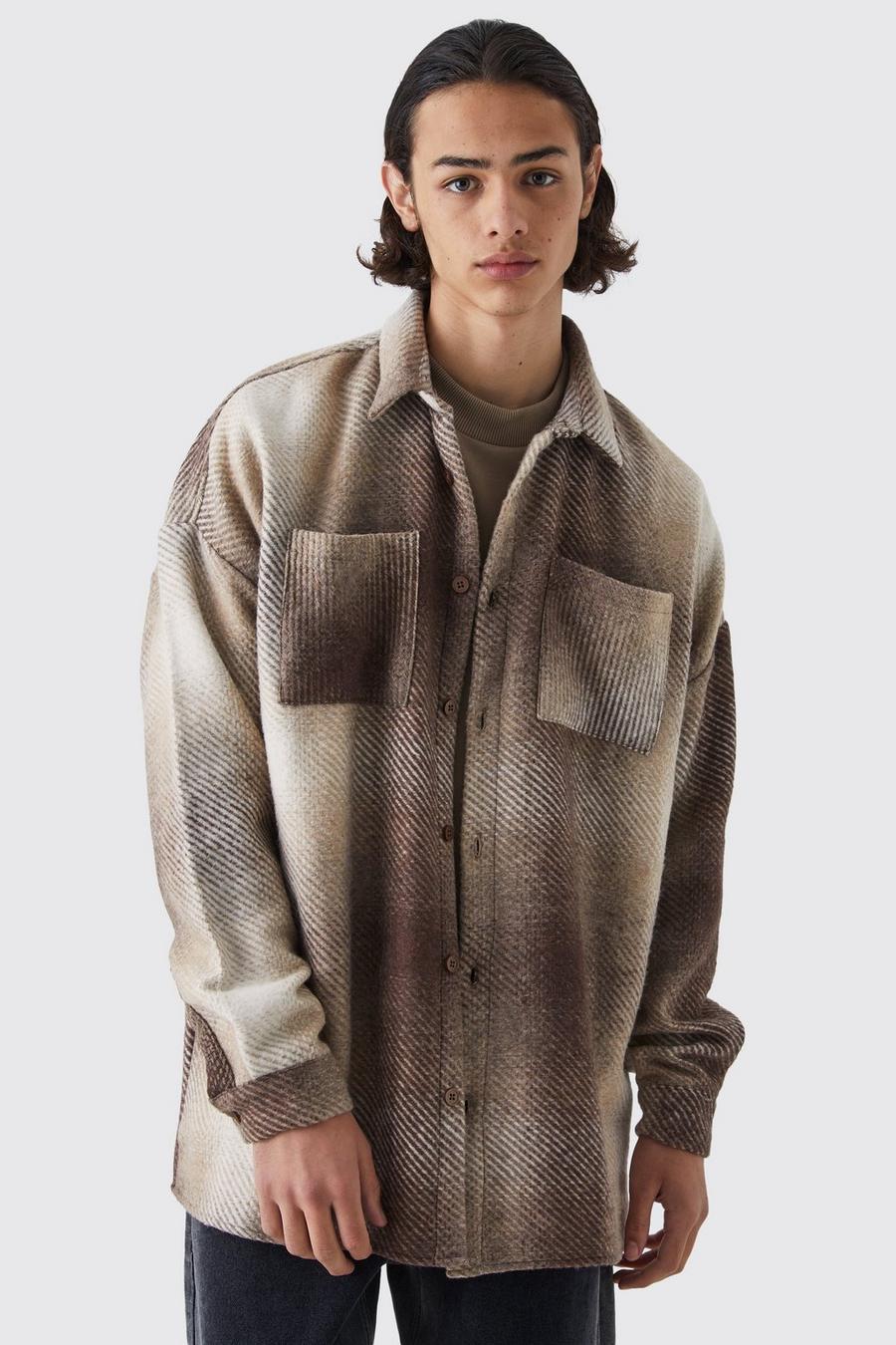Stone Oversized Button Up Ombre Check Overshirt