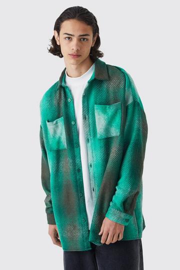 Green Oversized Button Up Ombre Flannel Shirt Jacket