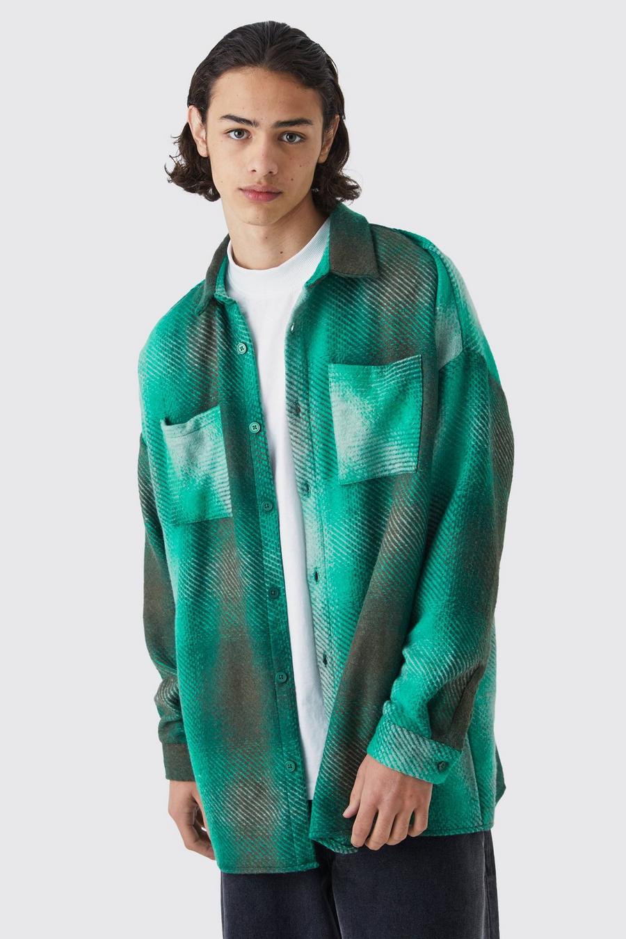 Men's Oversized Button Up Ombre Check Overshirt | Boohoo UK