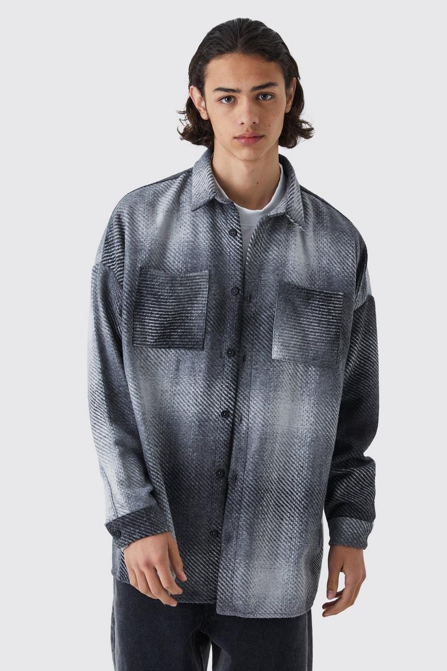 Black Oversized Button Up Ombre Check Overshirt image number 1