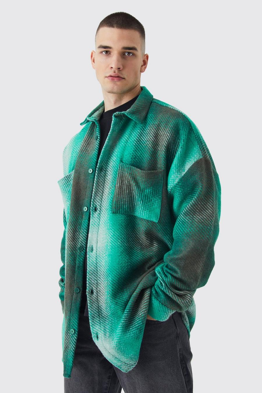 Green Oversized Button Up Ombre Check Overshirt image number 1
