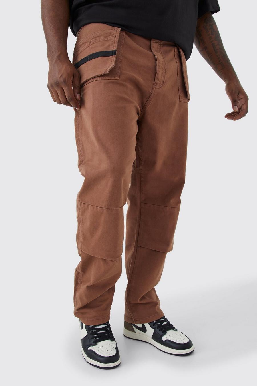 Pantaloni Cargo Plus Size Slim Fit con spalline, Chocolate image number 1