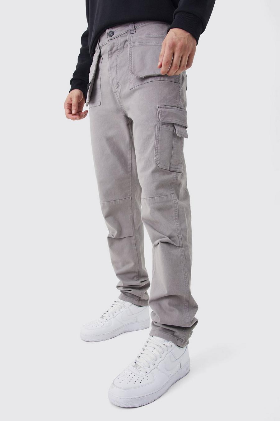 Charcoal grey Tall Slim Fit Strap Detail Cargo Trouser