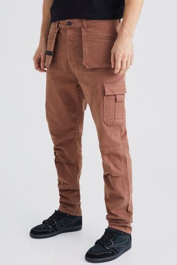 Tall Slim Fit Strap Detail Cargo Pants chocolate