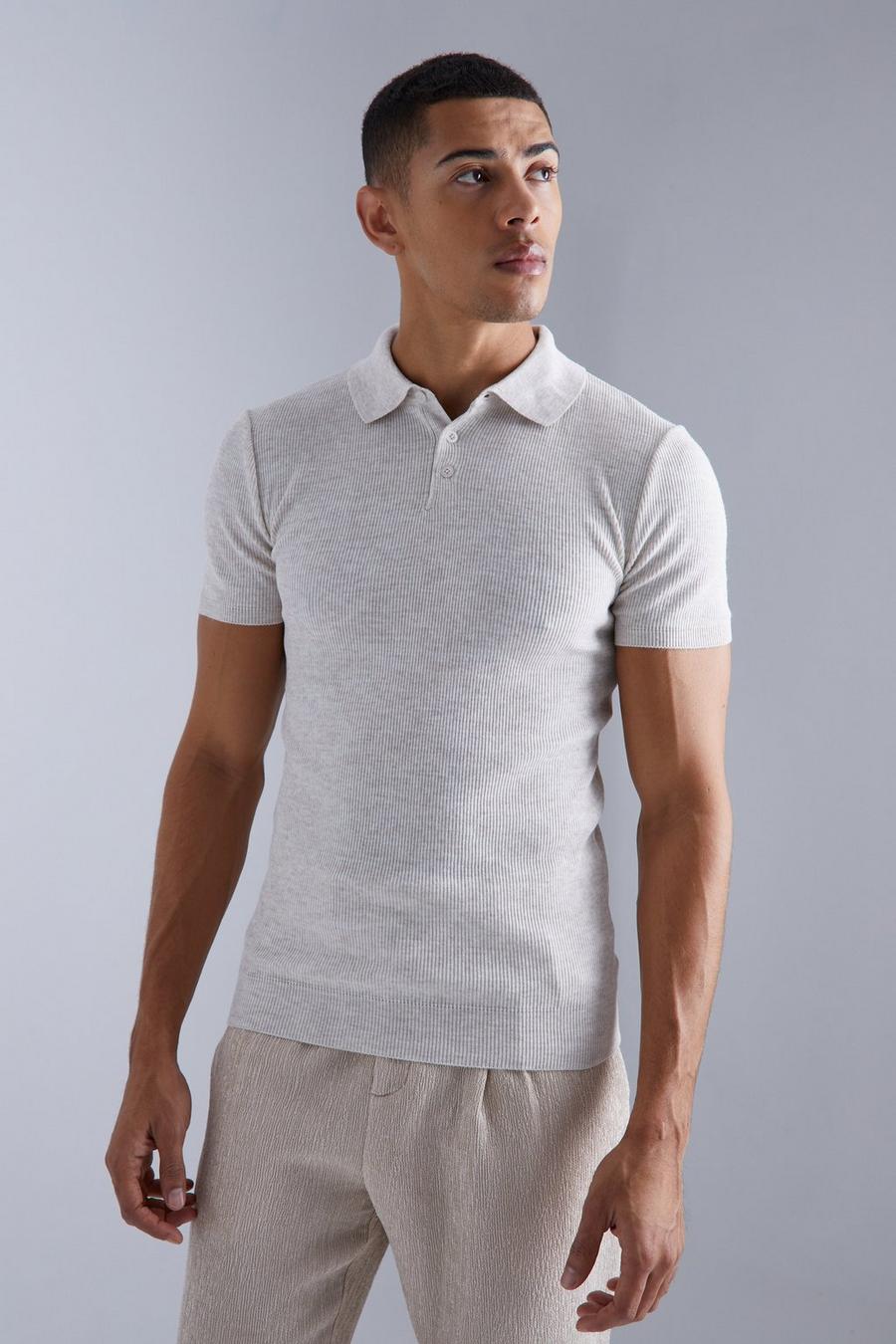 Cream Muscle Short Sleeve Ribbed Polo image number 1